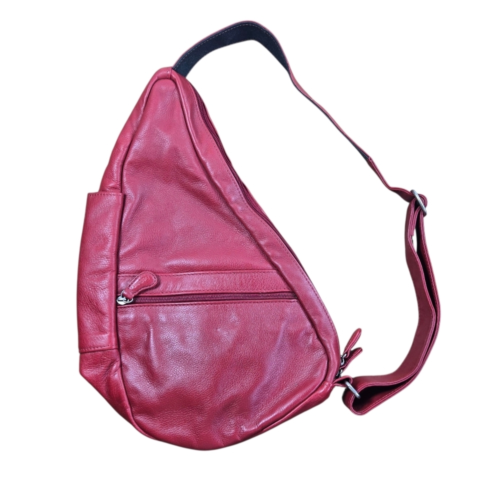 Vtg AmeriBag The Healthy Back Bag Red Leather Sling Backpack